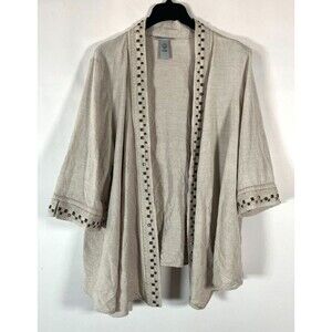 Catherines Linen Blend Cardigan Open Front Size 2x 22/24W Neutral Layers‎ Office